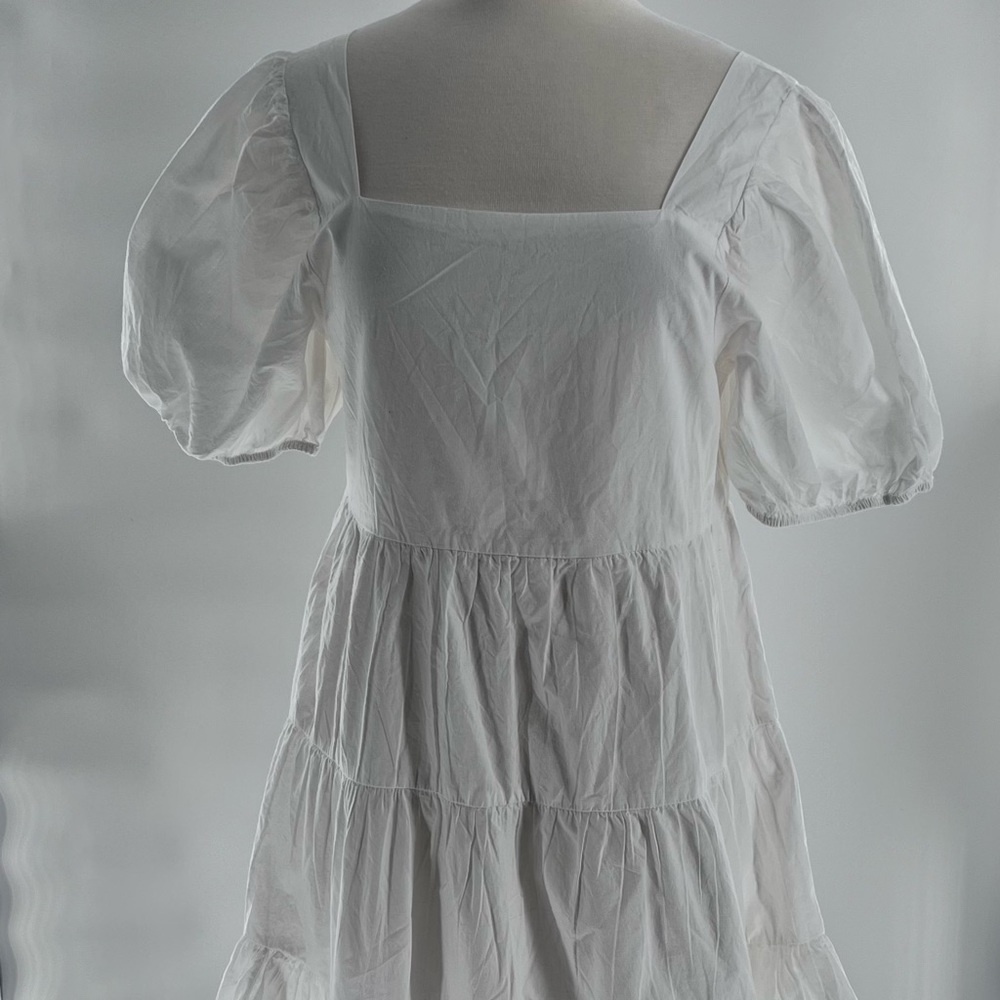 The Golden Globe Clothing Tiered Puff Sleeve Peasant Dress White Lined Sz Large